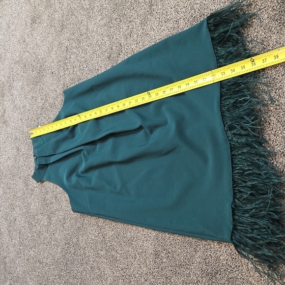 NEW Aidan Mattox Feather Trimmed Crepe cocktail Trapeze halter forest Dress sz 6 - Picture 3 of 11